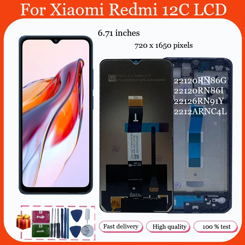 

ЖК-дисплей 6,71 дюйма для Xiaomi Redmi 12C с рамкой, сенсорная панель, экран в сборе Pantalla для Redmi 12C, ЖК-экран