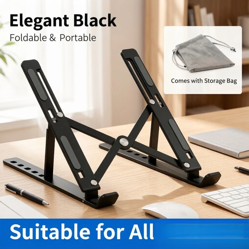 Adjustable Aluminum Laptop Stand,  Height Foldable Portable Holder for 8-16” Laptops, Enhanced Ventilation & Heat Dissipa