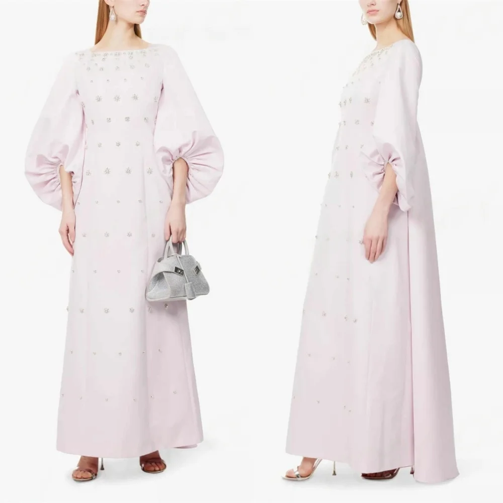 

Customized Simple Pink Jersey Celebrity Gowns Elegant Square Collar 3/4 Sleeves Evening Dress Exquisite Homecoming Dresses