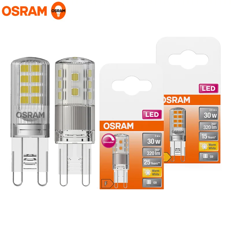OSRAM Indoor Home House Crystal Lighting LED G9 PIN Lamp 2.6W 3W =30W Halogen 2700K Warm White Clear Capsule Bulb 220‑240V