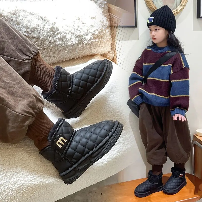 الأولاد الشتاء الثلوج الأحذية 2026 جديد وصول الدافئة صوف مبطن عدم الانزلاق الاطفال حذاء كاجوال للطقس البارد منتصف حجم كبير