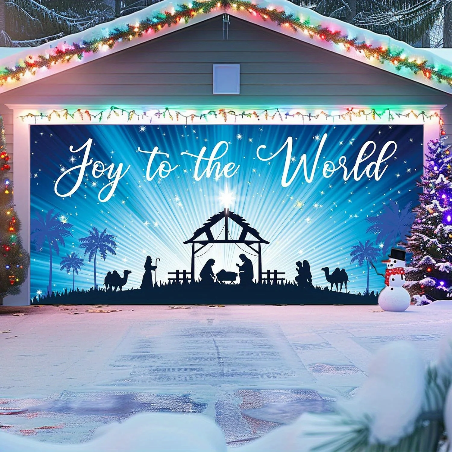 

Christmas Garage Door Cover Banner Decorations, Nativity Scene Xmas Large Garage Door Christmas Mural Backdrop Background