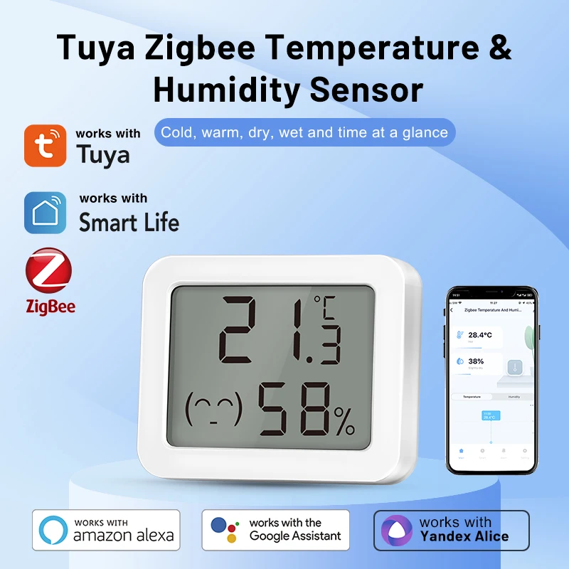 Tuya Zigbee 3.0 Temperatur-Feuchtigkeitssensor APP-Fernbedienungsthermometer über Smart Life für Smart Home Work mit Yandex Alexa