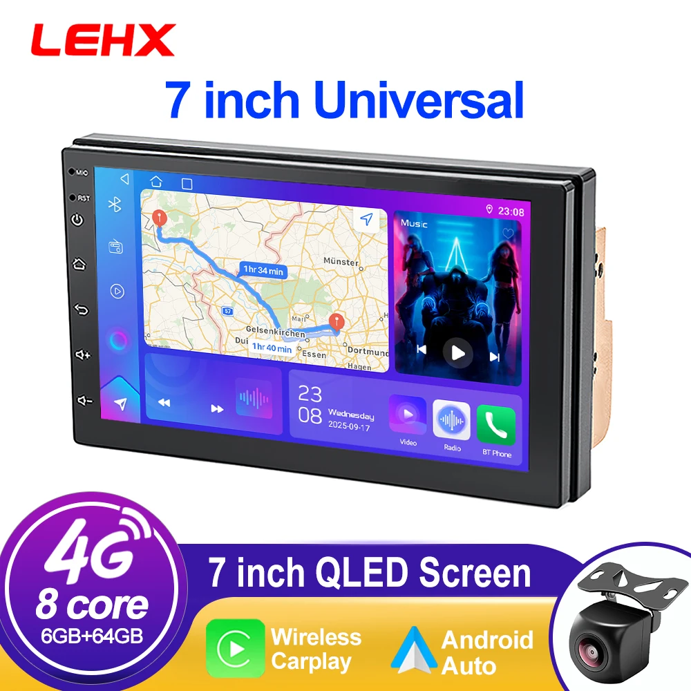 LEHX Universal 7 Inch 2 din Android 15 Car Radio 2.5D QLED Screen Car Multimedia Player Carplay Android Auto Stereo Autoradio