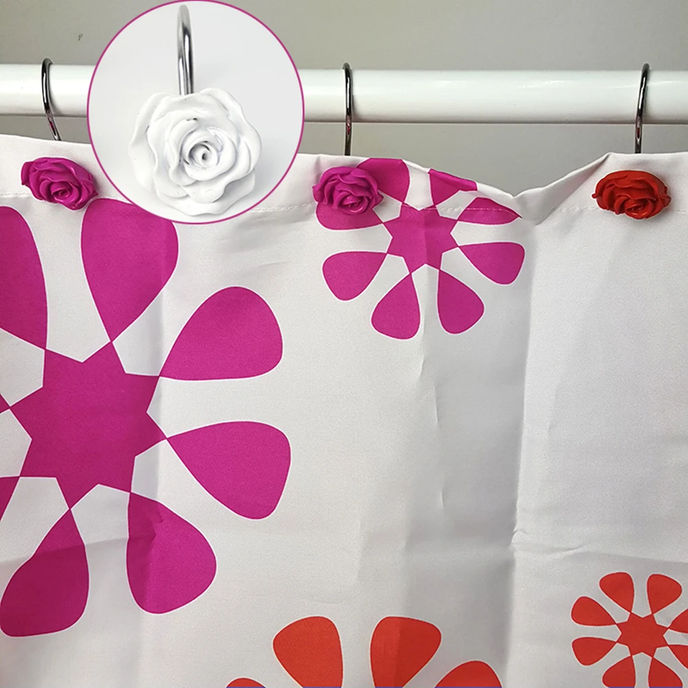 

12 Pcs Shower Curtain Hooks Rustproof Stainless Steel Resin Rose Design Durable Bathroom Decor Bedroom Living Room Kids Room
