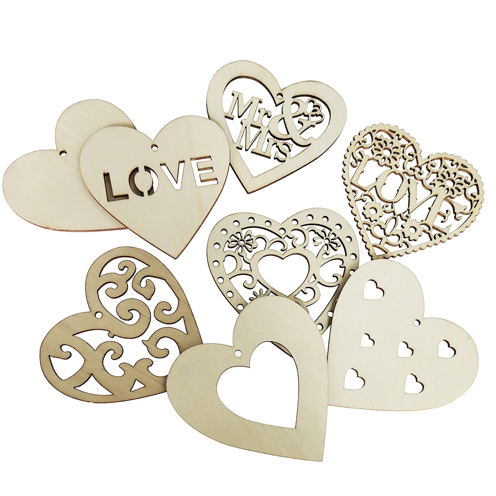 10Pcs Drewniane wiszące tagi w kształcie serca z liną Etykieta z wiadomością Znak na przyjęcie weselne Diy Craft Card Valentine Decor