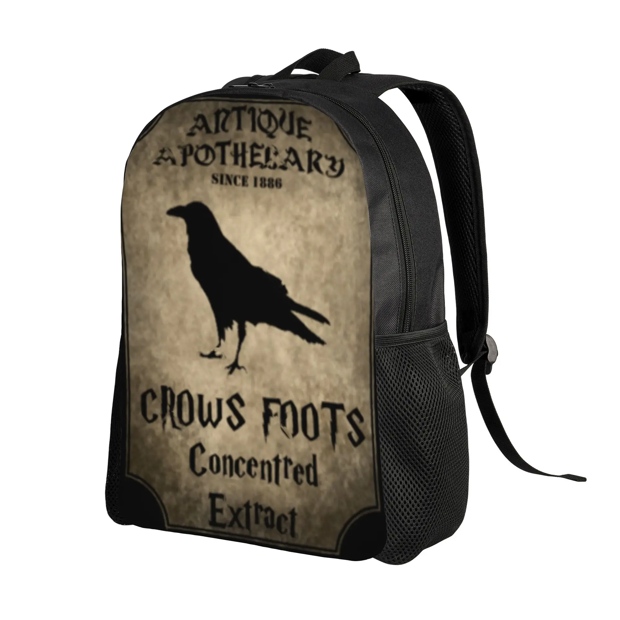 CROWS APOTHECARY LABEL Backpack  Kawaii Backpacks Unisex Workout Soft High School Bags Custom Rucksack