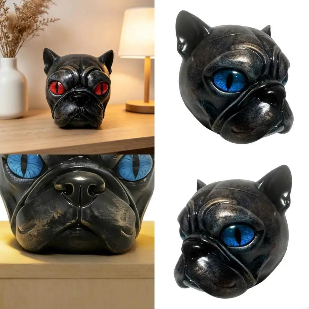 62KD Artistic Pugs Dog Head Figurine Resins Decoration for Pet Lover and Collectors