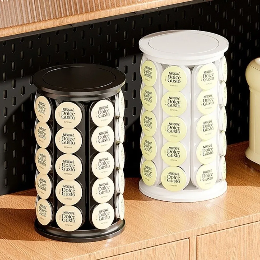 

Large Capacity Coffee Capsule Holder 360 Degree Rotating Plastic Material Capsule Storage Rack Tabletop Design Modern Style