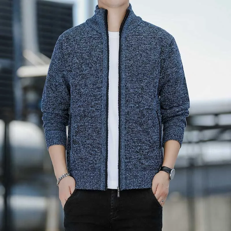 Cardigan Sweater Men's Spring and Autumn New Style Stand Up Collar Thread Jacket Casual Versatile Knitted Sweater Jacket