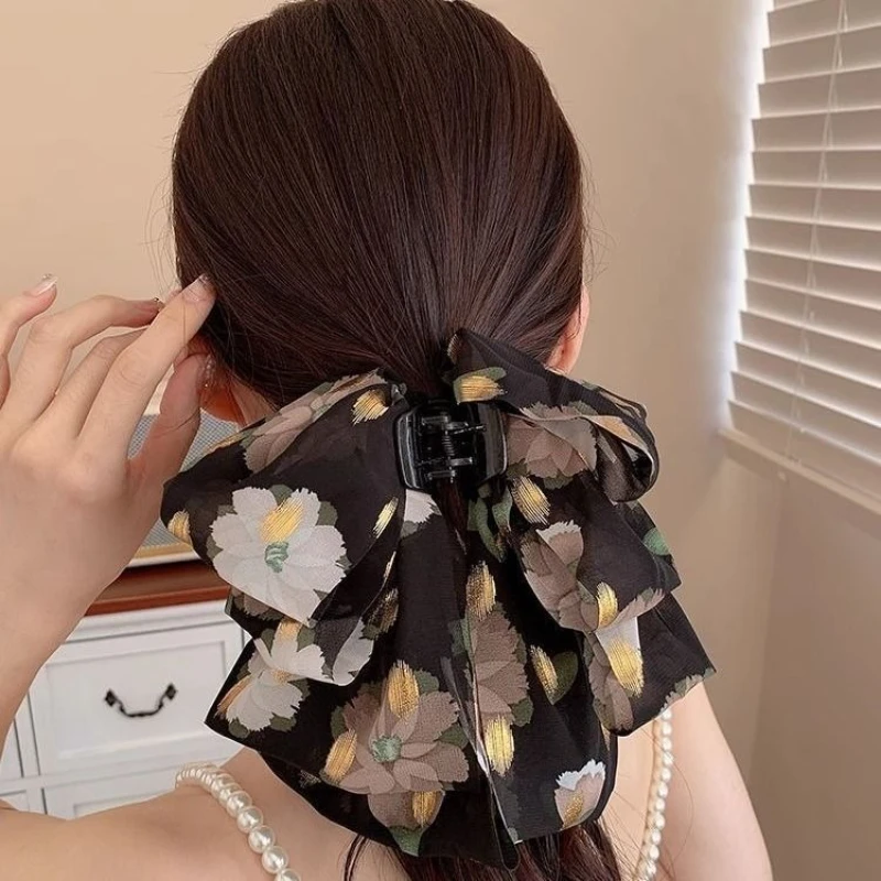 

Korean Style Floral Mesh Bow Hairpins Hair Clip for Women Female Lady Casual Hairband Hair Accessories 2025 New Headwear
