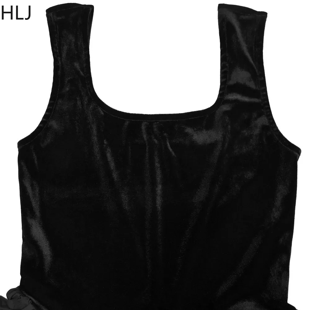 HLJ Winter New Sexy Ruched Patchwork Bodycon Dresses Women Solid Color Sleeveless Backless Dress Female Streetwear Vestidos 2025