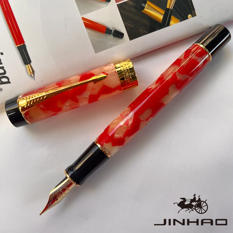 1 PCS JINHAO 100 Acrylic Gold Arrow Chrome Calligraphy Fountain Pen With Converter