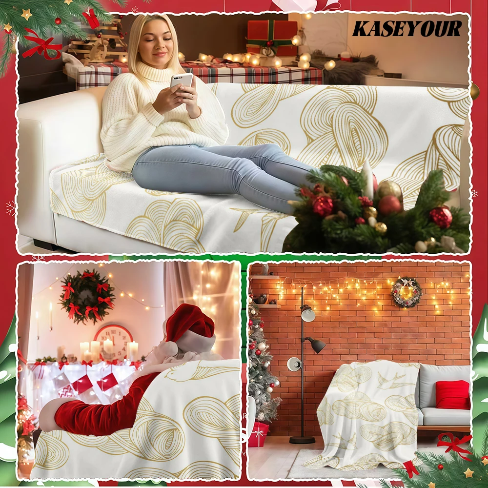 Gold Cloud Swallow Line Art Flannel Blanket Soft Fuzzy Plush Cozy Lightweight Throw for Sofa Bed Couch Home Decor