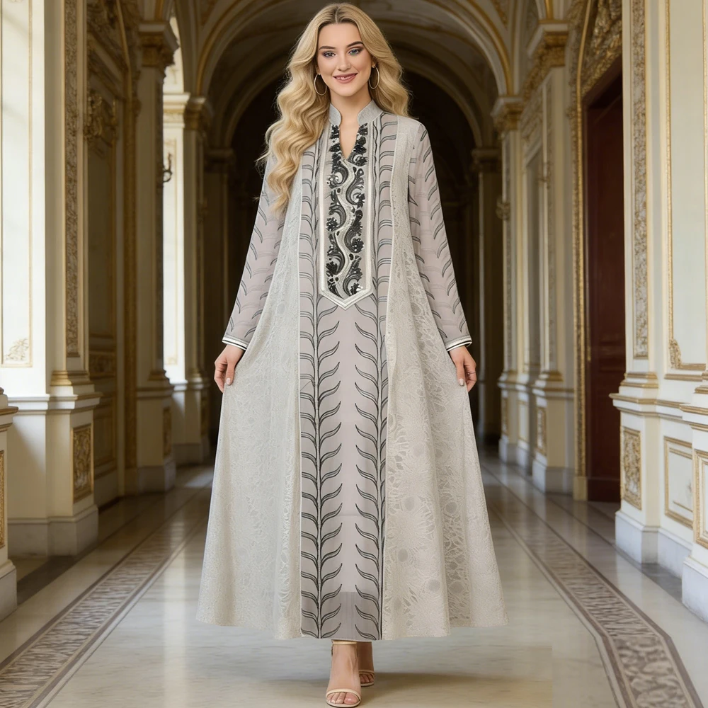 

Eid Jalabiya Embroidery Sequin Abayas Dubai Kaftan Women Muslim Party Dress Djellaba Turkey Caftan Marocain Femme Robe Islam New