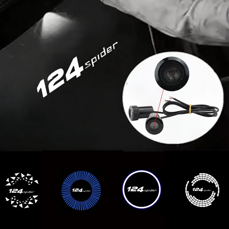 2Pcs For Fiat 124spider Ultra Bright LED Car Door Ghost Shadow Projector Light Welcome Courtesy Lamp Logo Styling Accessories