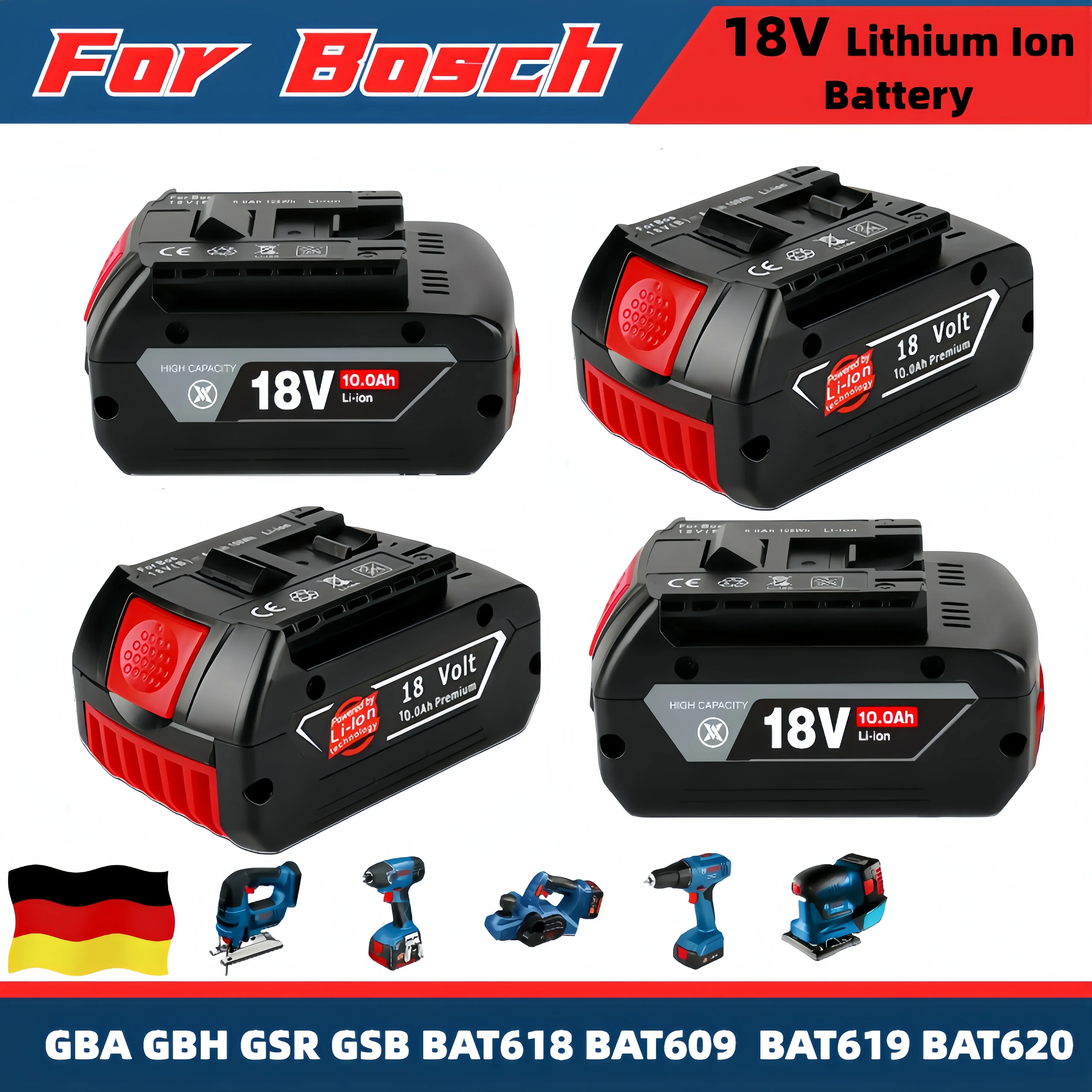 

High-Performance For BOSCH 18V 10Ah LITHIUM-ION BATTERY GBA 18v 10Ah Professional GBA GSR GSB BAT609 Rechargeable Battery