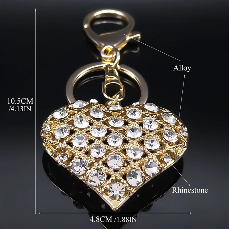 Full Shiny Rhinestone Heart Key Chain for Women Gold Color Crystal Keychain Bag Car Pendant Accessories Jewelry Gifts K5256S04