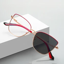 Metal Cat Eye Photochromic Myopia Glasses Women Spring Hinge Personalized Small Frame Nearsighted Eyeglasses Diopter 0 To -6.0
