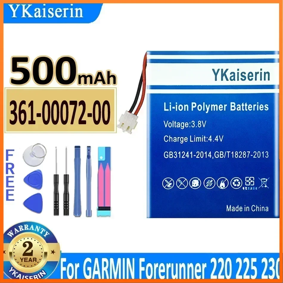 

Аккумулятор ykaisсеребрин 361-00072-00 3610007200 500 мАч для GARMIN Forerunner 220 225 230 235 620 630 735XT, батарея + Бесплатные инструменты