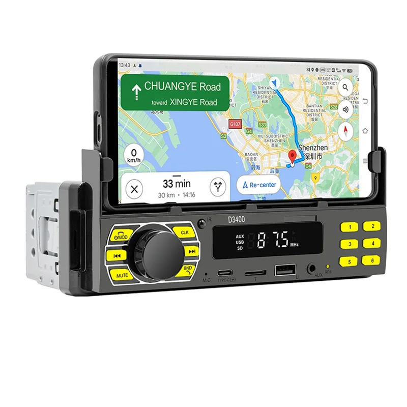 FULL-1Din 車 MP3 電話ホルダー位置決めカーライン保護スマート Bluetooth 通話カラーライト音声制御 FM ラジオ
