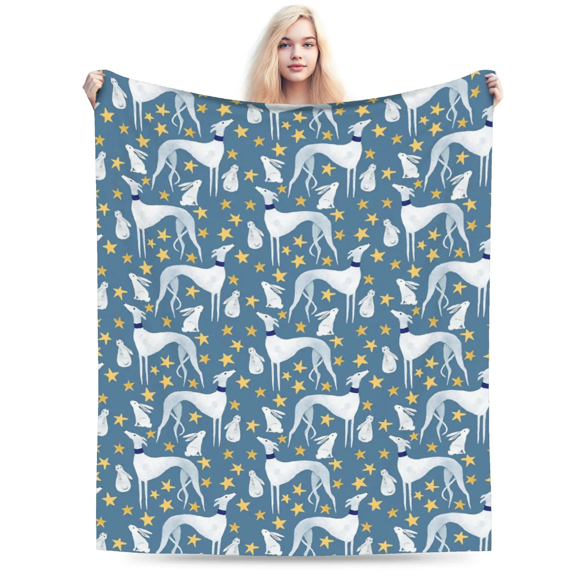 Galgo Hare And Stars Blanket Greyhound Whippet Dog Flannel Funny Warm Throw Blankets for Coverlet Spring/Autumn