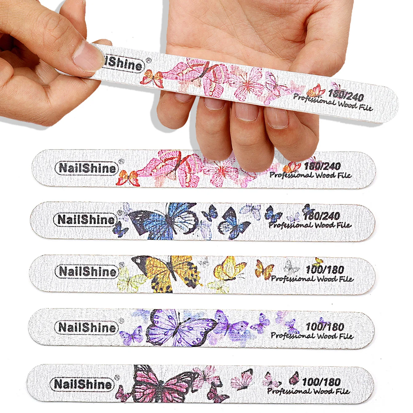 10pcs/Set Butterfly Wooden Nail Files for Manicure 100/180 Sandpaper Buffer Block Durable Manicure Gel Polish Nail Art Tools