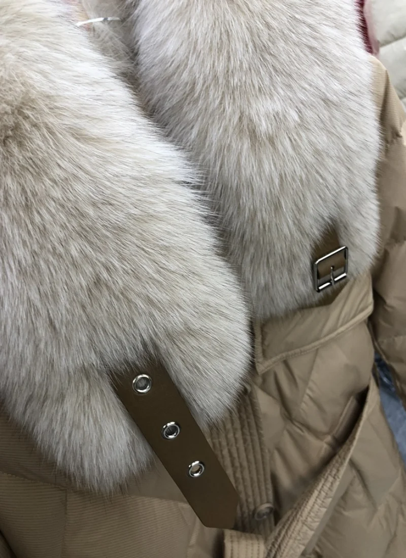 2023 New Winter Women Long White Duck Down Jacket Luxury Design Large Fox Fur Collar Thick Warm Coats Elegant Windproof Outwear