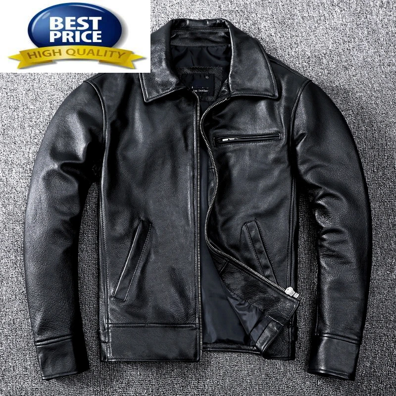 Genuine Leather 100% Jacket Men Natural Cowskin Coat Spring Autumn Mens Leather Leisure Jackets Black Chaquetas Hombre