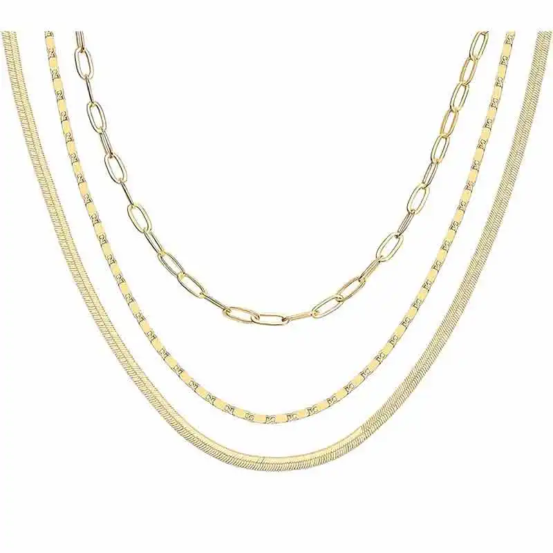 

PDN1 Gold Plated Dainty Layering Necklaces for Women | Snake Chain,Paperclip Layered Chains | Trendy Layering Necklace