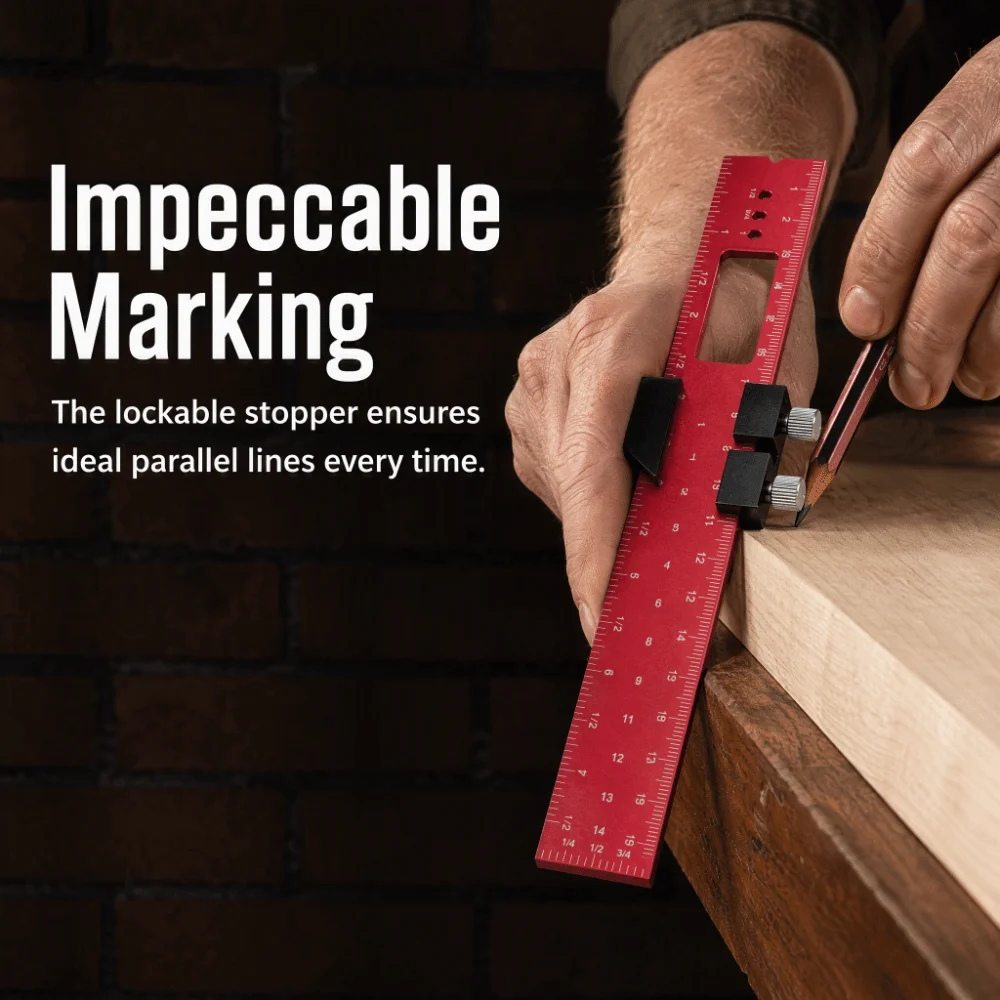 Accurate Aluminum Alloy Woodworking Scriber Gauge 200mm Red Measuring Tool Slide Rule Ruler For Carpenter