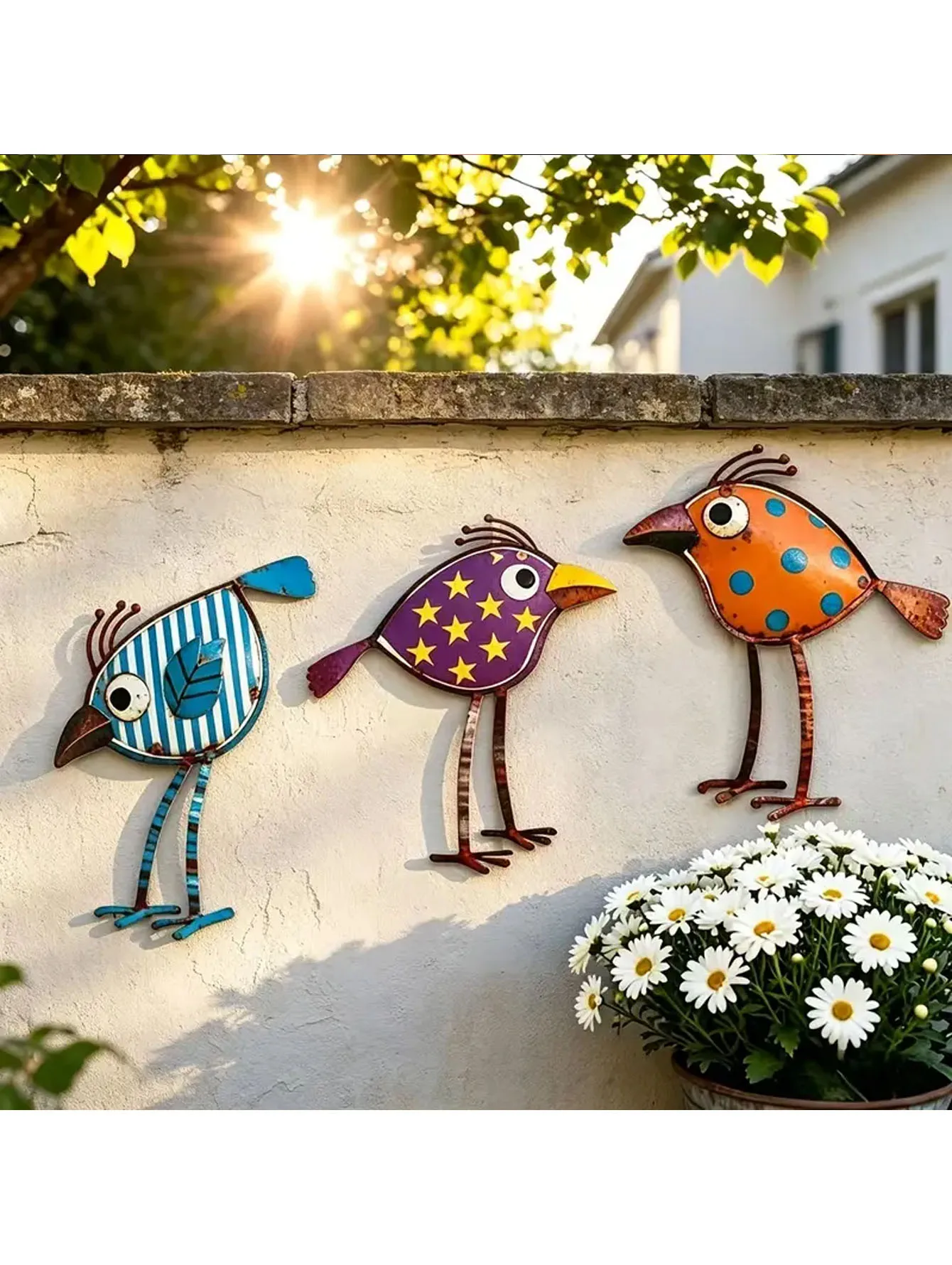 Fun Bird Wall Decoration Set, 3 Colorful Birds, Wall and Fence Decoration, Home Decoration, Courtyard Decoration