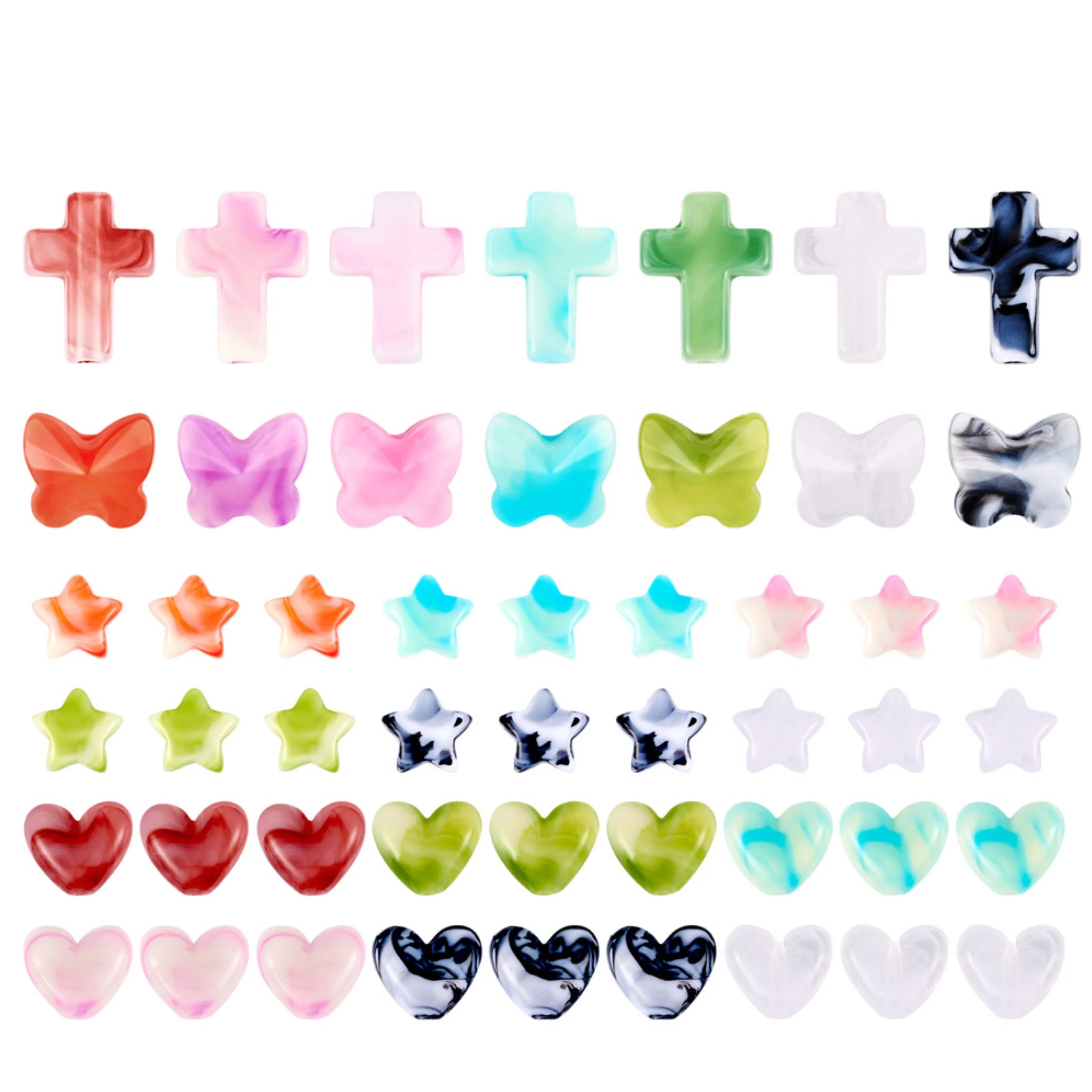 1 Set Star Heart Acrylic Beads Cross Butterfly Imitation Gem Bead for DIY Jewelry Making Earring Bracelet Necklace Lanyard