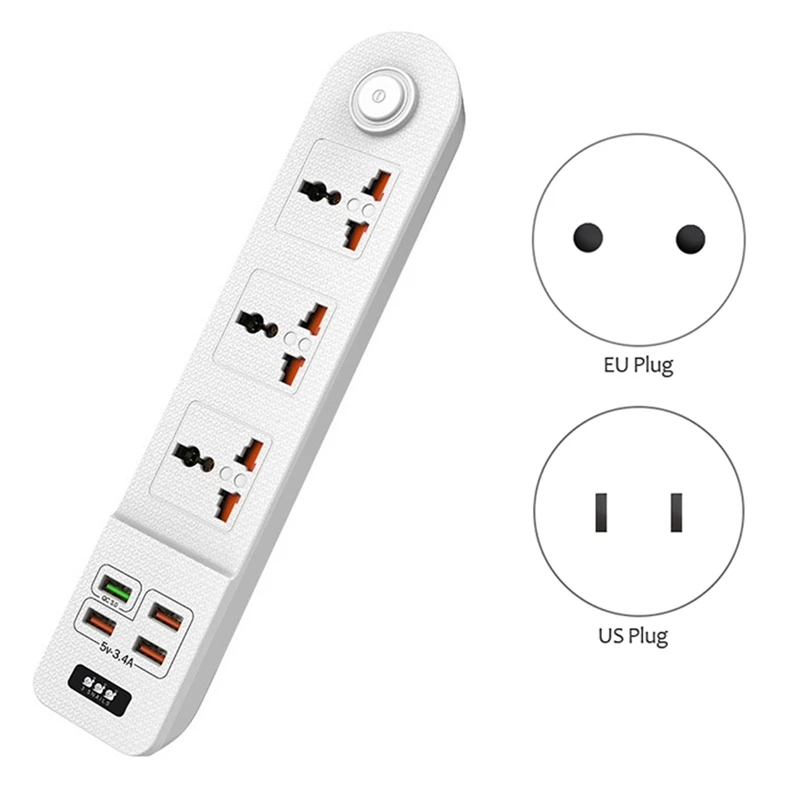 Retail Multi-Function Power Strip Expander 3 Sockets 4 Smart USB Flame-Retardant Square Smart Home Sockets