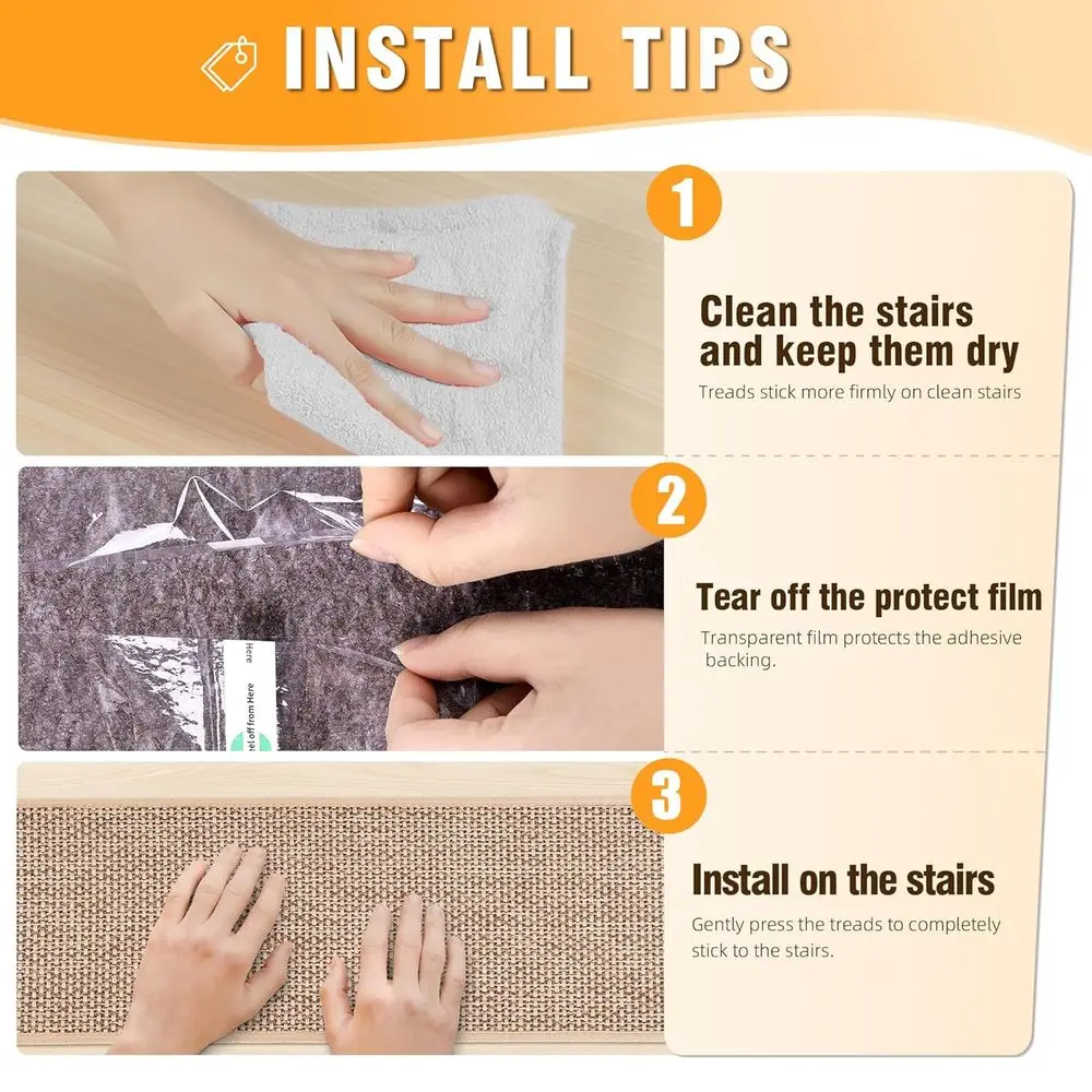سلالم من الكتان المسامي، سجادة لاصقة غير قابلة للانزلاق لخطوات خشبية، 15 قطعة + 1 حصيرة هبوط، غطاء سلم داخلي 8 × 30 × 30 #3