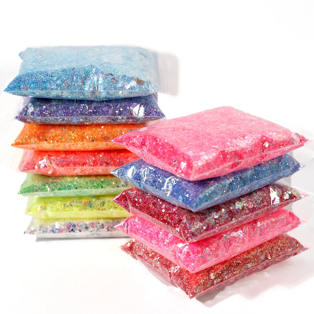 

50g/Bag Iridescent Nail Art Glitter Laser Hexagon Shape 3D Sequins Mixed Glitter Powder Nail Tips Manicure Body/Eye Glitter