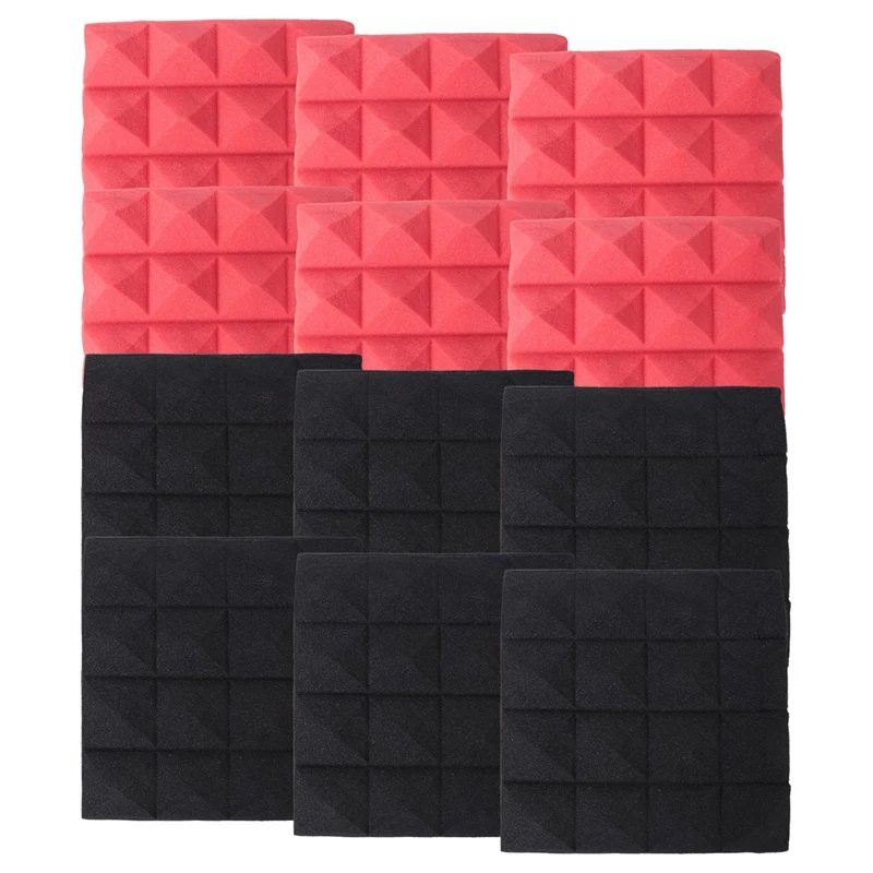 

A57T Charcoal Acoustic Foam Tiles Soundproofing Foam Panels Studio Sound Padding 2 x 10 x 10 Inch(Black+Red)