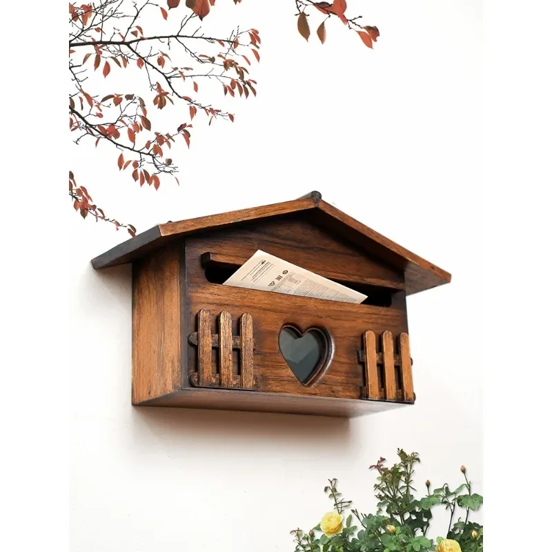 Solid wood wall-mounted mailbox Outdoor household pastoral creative donation box Storage box Villa mailbox Complaint
