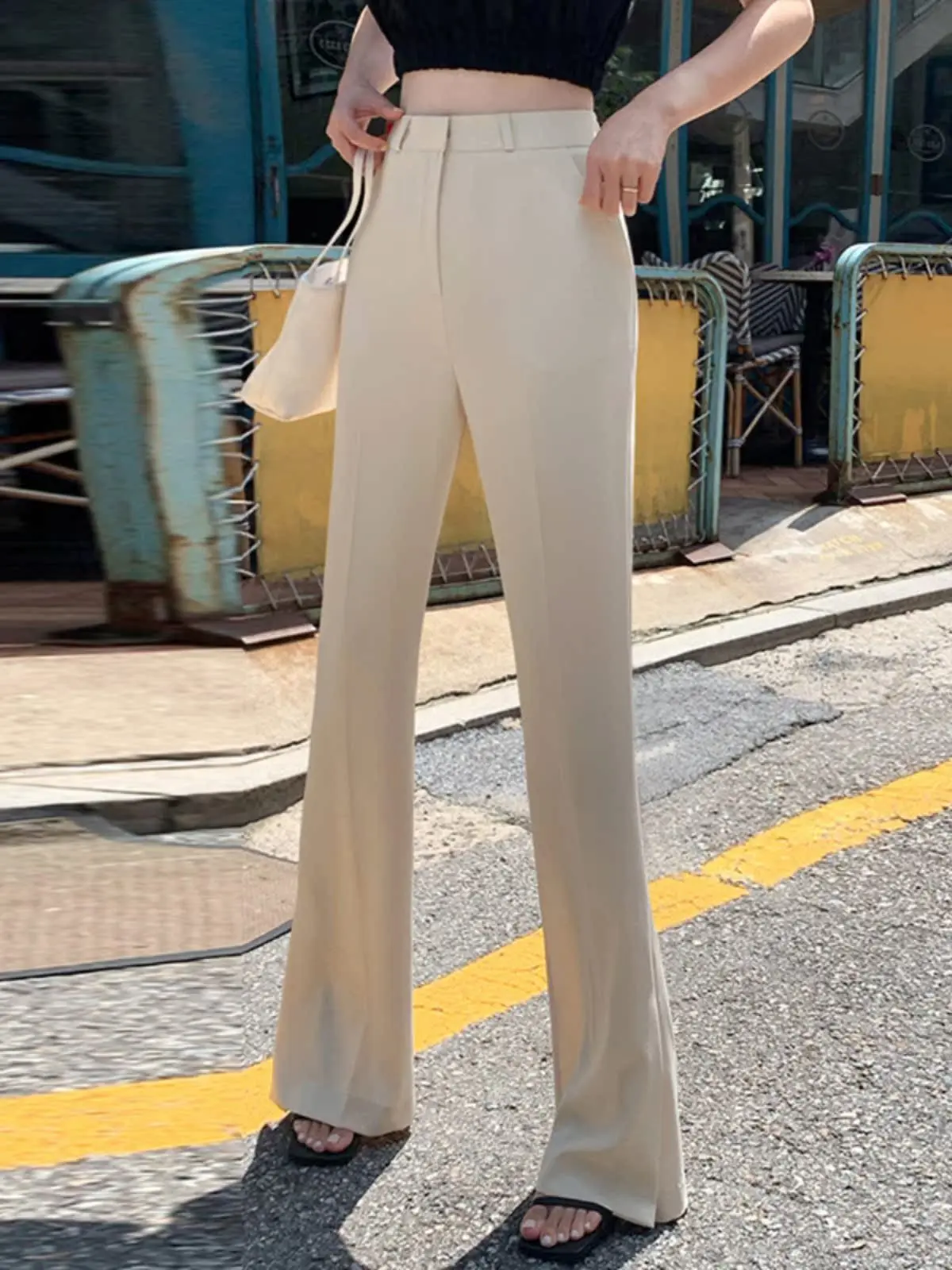 

High Waist Slimming Straight Leg Pants Asymmetric Design Casual Commute Sle Micro Flared Trousers for Women Summer 2023