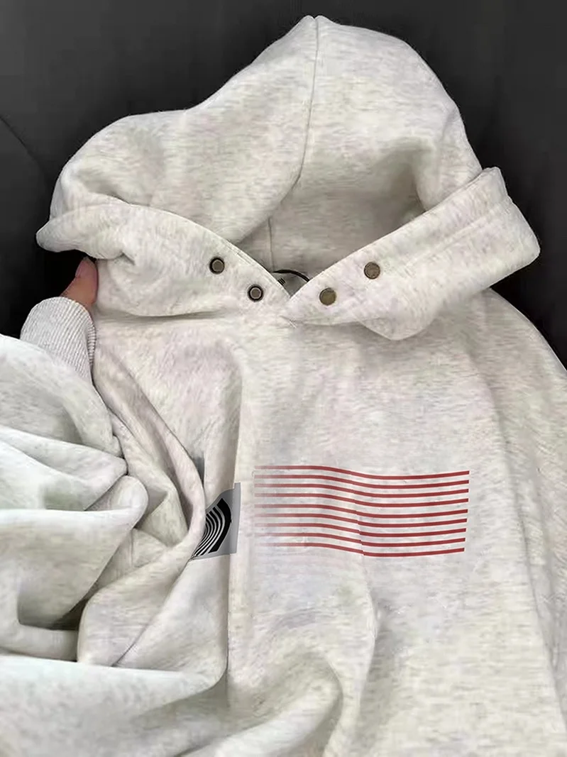 

Large Size Hoodie Sweatshirt American Style Hiphop Letter Print Men's Autumn Winter Casual Loose Fit Jacket Couple's Outfit