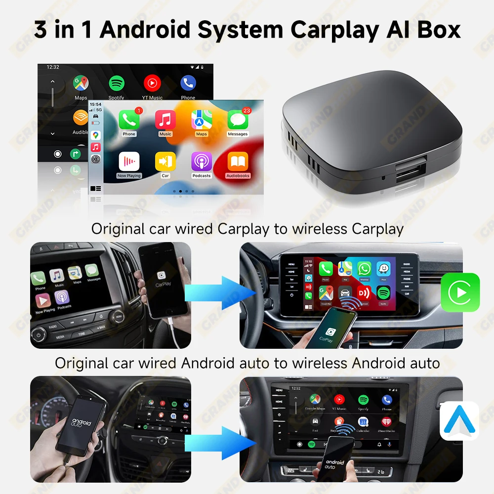 Carplay AI Box Android 13 Wireless Android Auto Smart AI Box لـ Youtube Netflix Toyota Mazda Hyundai Haval GMC Ford MG VW Kia