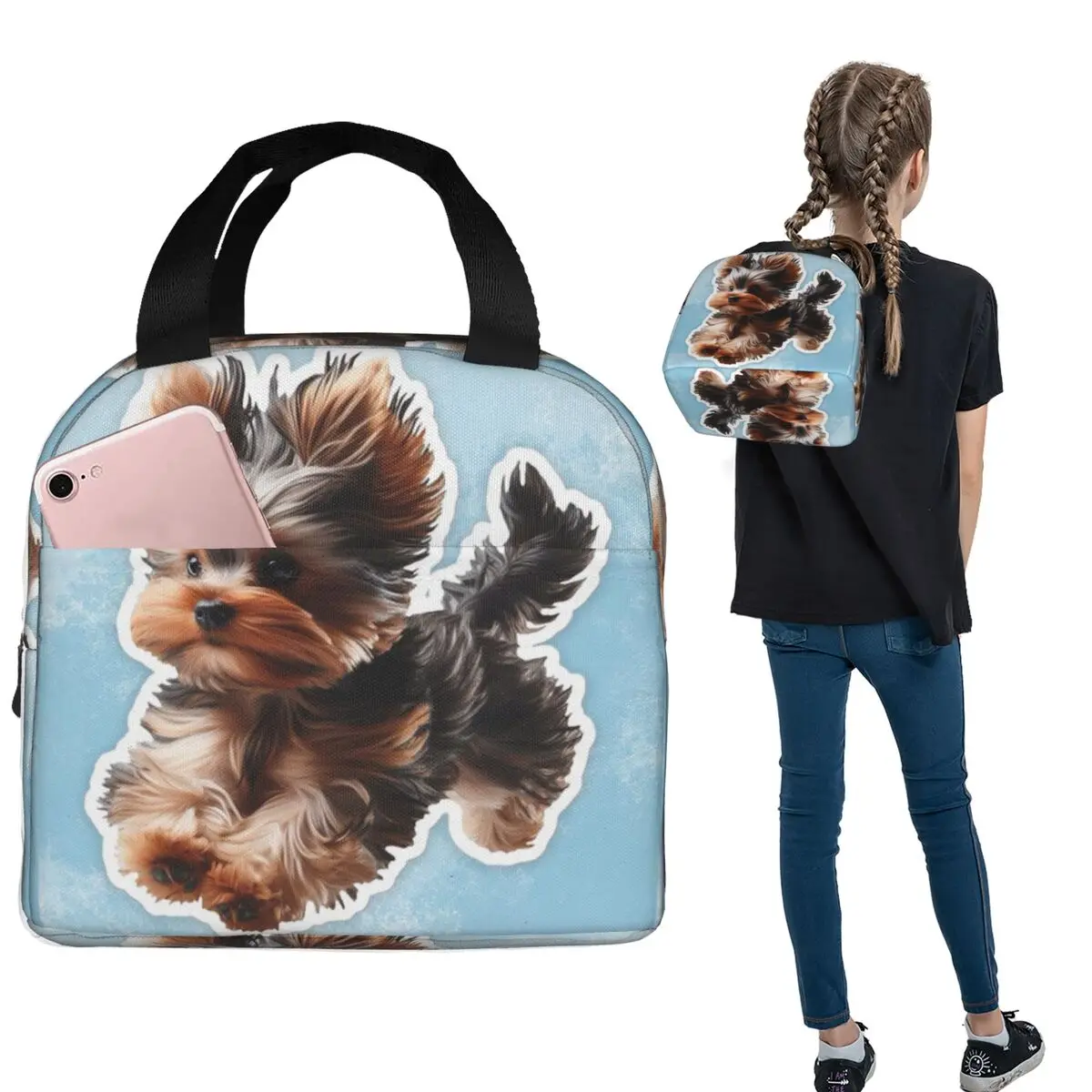 Yorkshire Terrier Dog Pattern Insulated Lunch Bag for Women Children Portable Food Boxes Thermal Lunch Box Tote