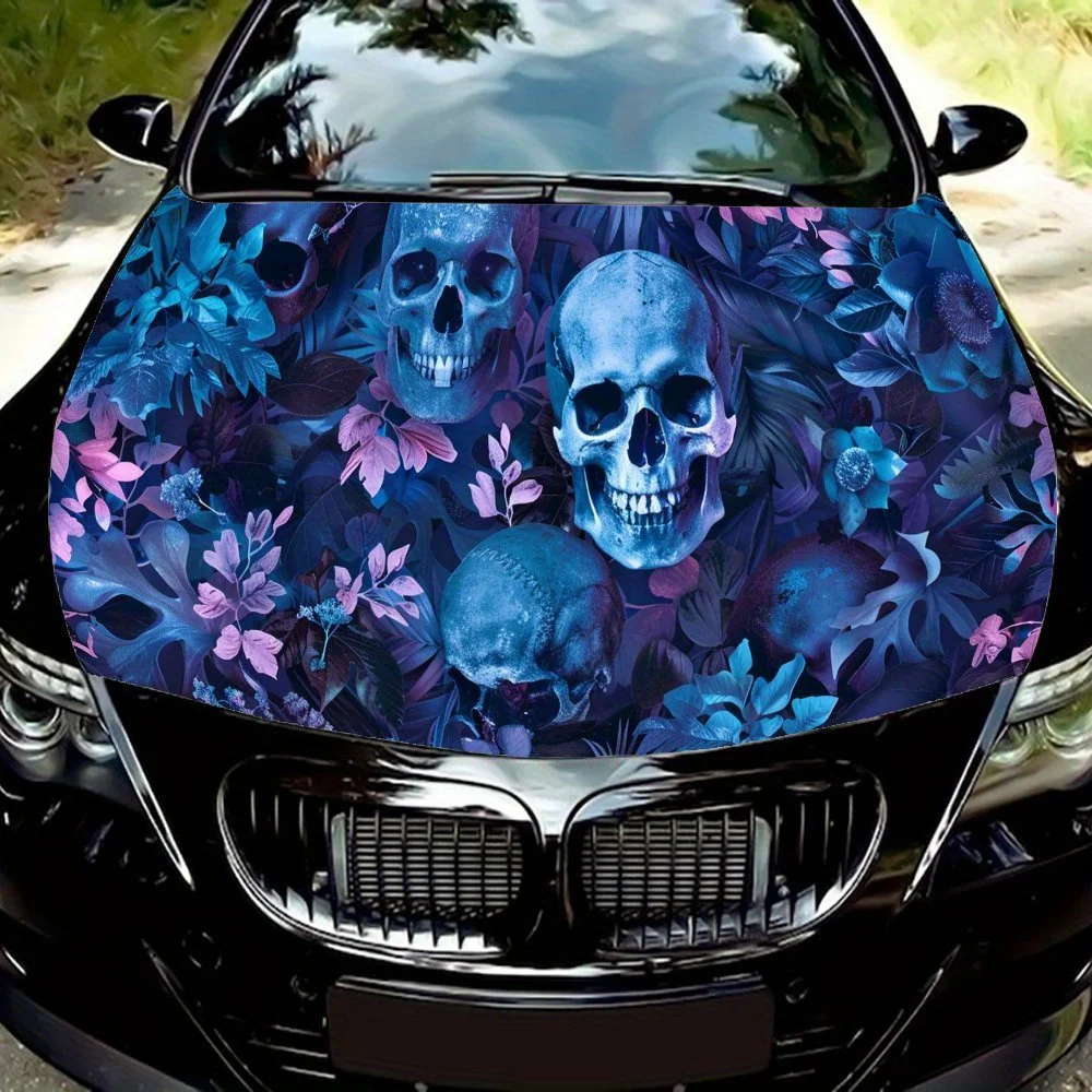 

Morbid Violet Готические цветочные черепа Виниловые наклейки на капот автомобиля, наклейка на двигатель автомобиля, водонепроницаемая самоклеящаяся крышка для упаковки автомобиля,
