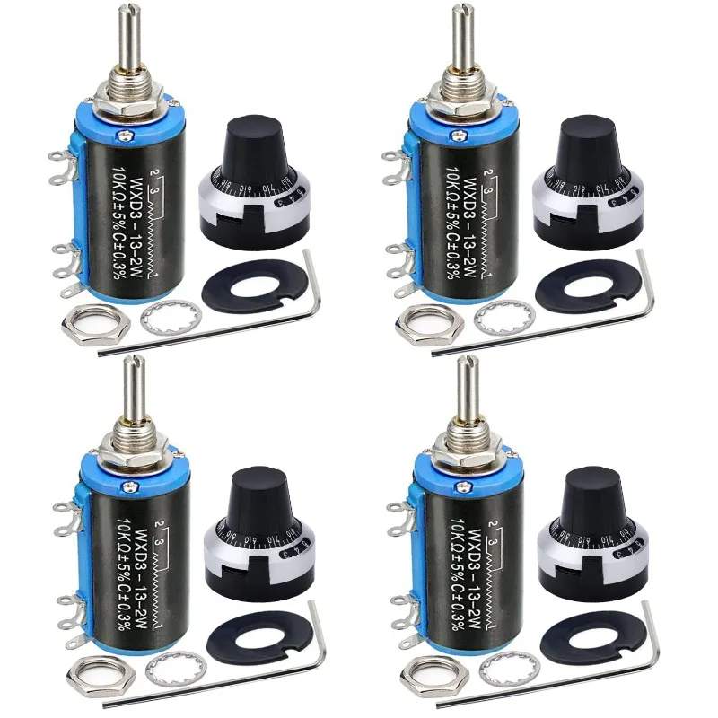 4Sets WXD3-13-2W Rotary Wirewound Potentiometer,100R 470R 1K 4.7K 10K 22K 47K 100K Ohm with Precision Dial Potentiometer Knob