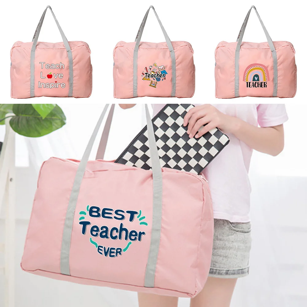 

Travel Handbag Lightweight Reusable Large Capacity Teacher Pattern Printing Series Spacious Durable Luggage Organizer