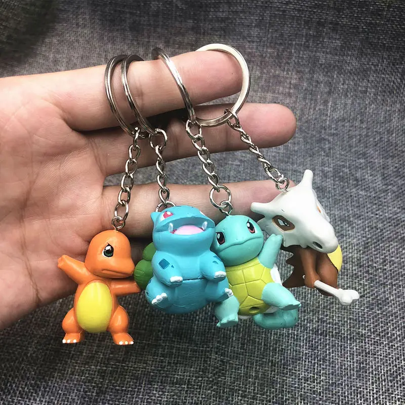 4 Styles Cartoon Anime Pokemon Charmander Squirtle Cubone Bulbasaur Keychain Pendant Ornament Doll Give Children Gifts