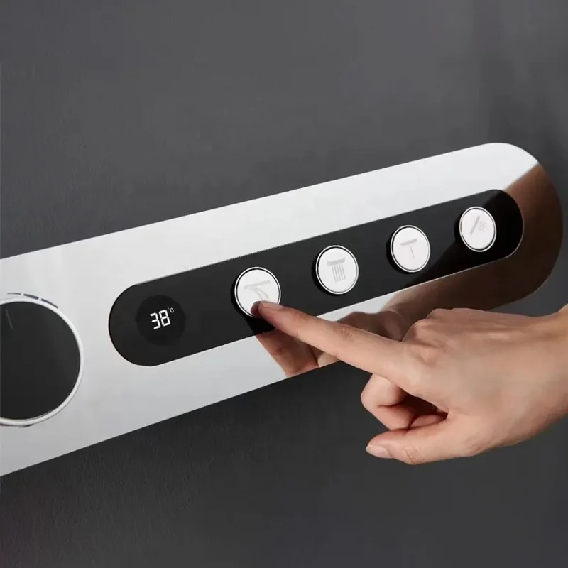 4-Function Thermostatic Shower Set Concealed Wall Mounted Brass Control Rain Pattern Jet Soft Brushed Chrome Finish Ceramic