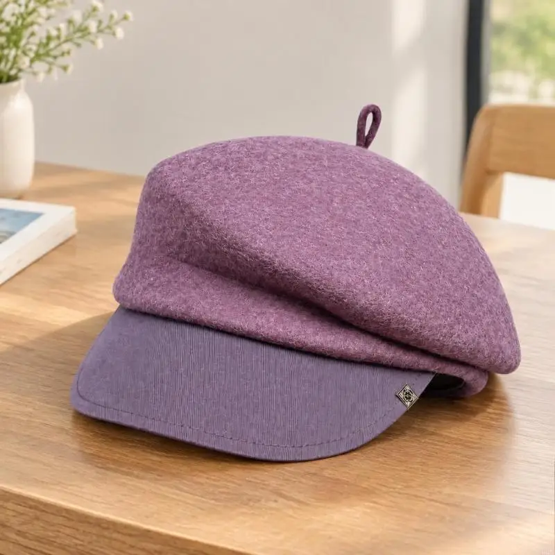 2026 New Wool Newsboys Cap Fall Winter Visored Hat Peaking Baker Boy Cap Brimmed Beret-Style Cap with a Structured Angled Top,
