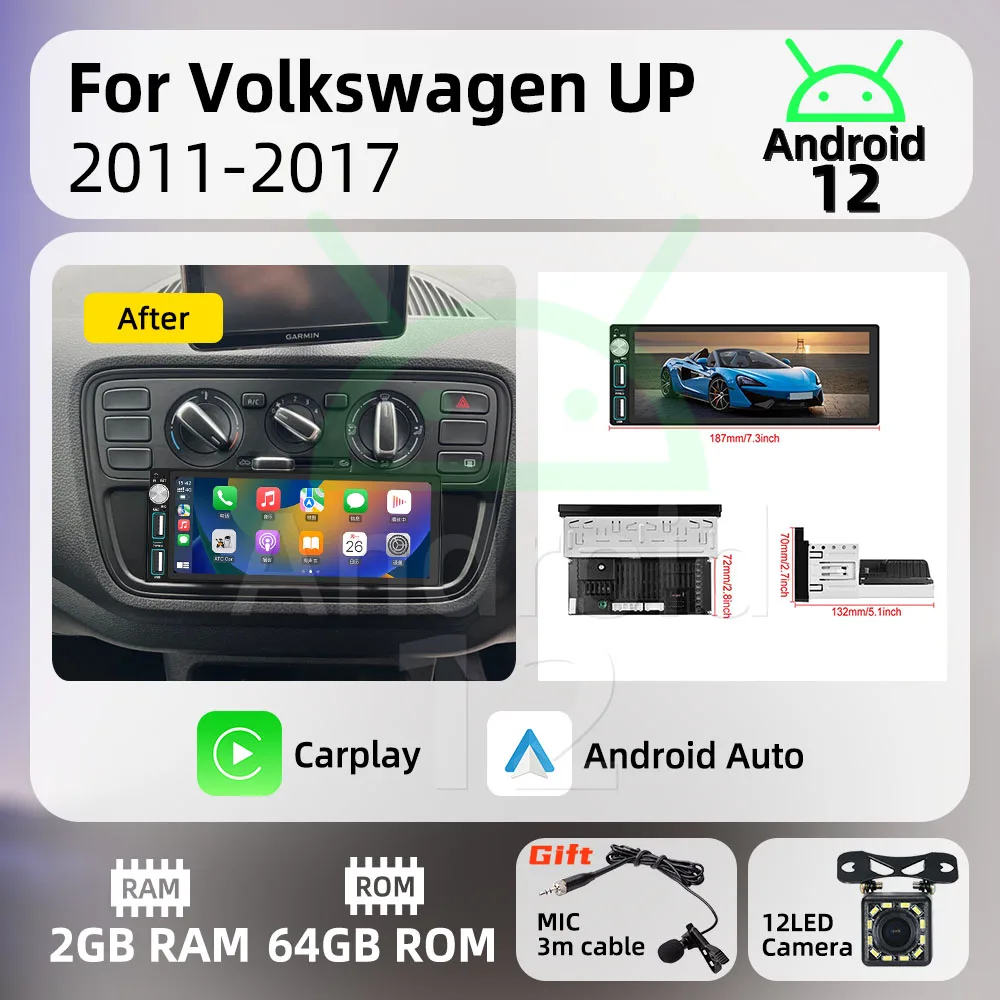 

Carplay Autoradio 6.86" 1Din Radio Android Car Multimedia for VW Volkswagen UP 2011-2017 Stereo Head Unit Navigation GPS Wifi