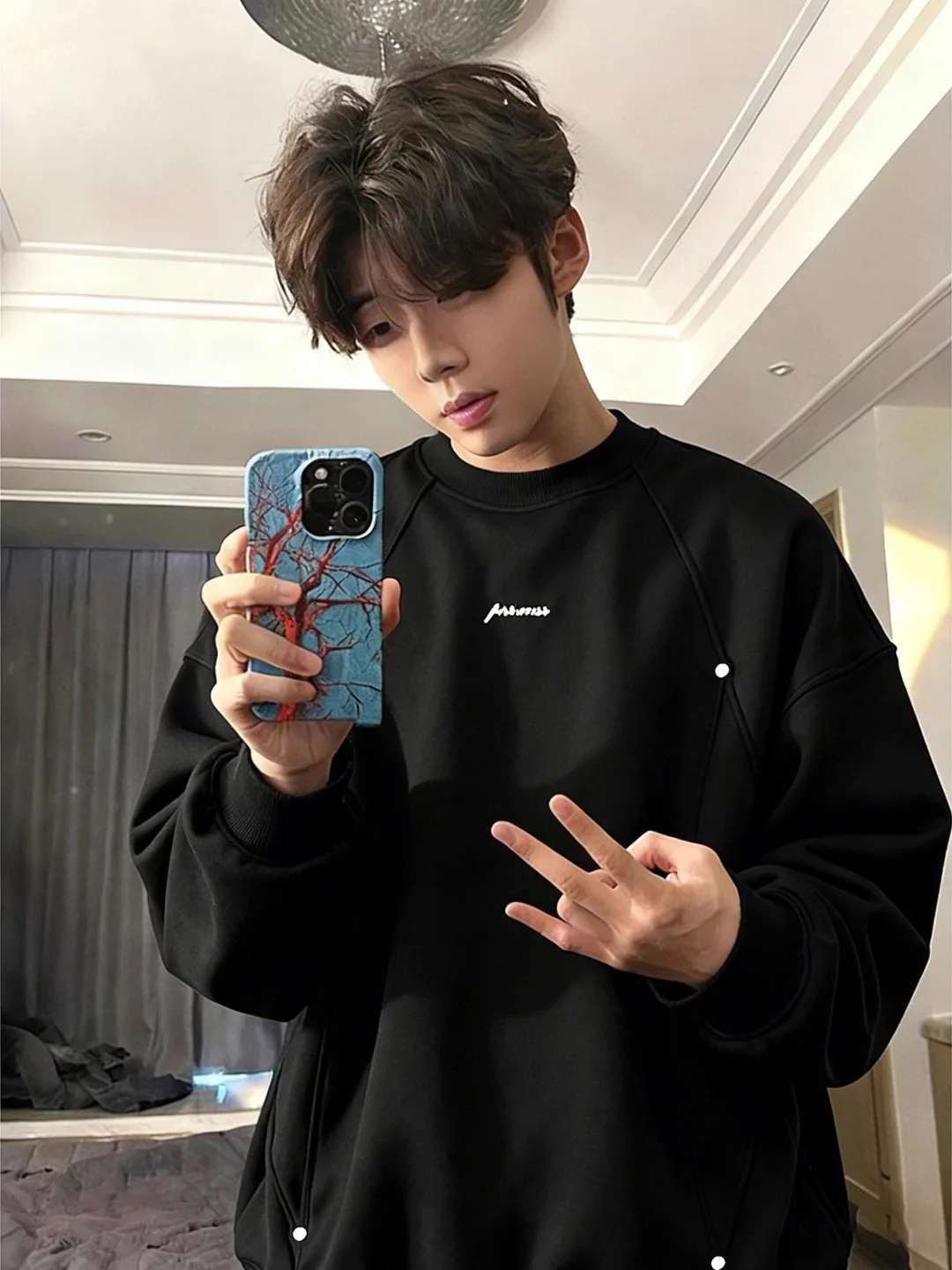 

Men's Bla Button Design Fce Lined Thi Long Sve Hoodl Sweatirt Winter Warm Top Outdoor Wearable Base irt